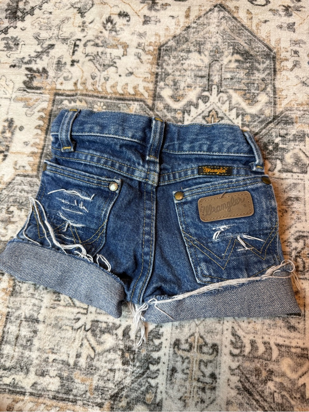 Wrangler Blue Distressed Rolled Hem Denim Shorts